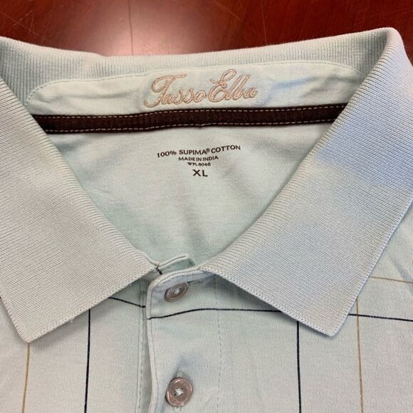Tasso Elba Light Blue Windowpane Golf Polo Shirt sz XL - Picture 2 of 3